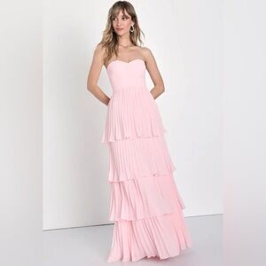 Lulus Seriously Sensational Light Pink Strapless Tiered Maxi Dress NWT Small